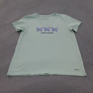 Life is Good Womens Crusher V-Neck Tee Medium Mint Green Butterfly Graphic
